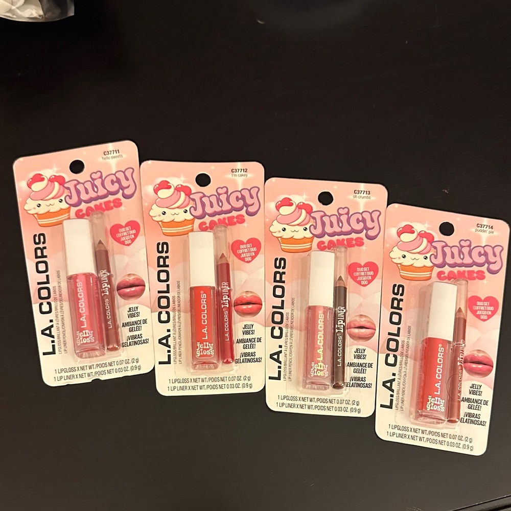 L.A. COLORS Juicy Cakes Lip Gloss & Liner Set Bundle of 4